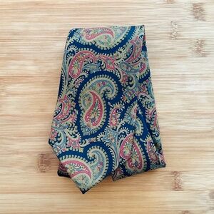 ZanZara Men's Neck Tie Paisley Navy Blue Gold Red 100% Silk Career Wear Office